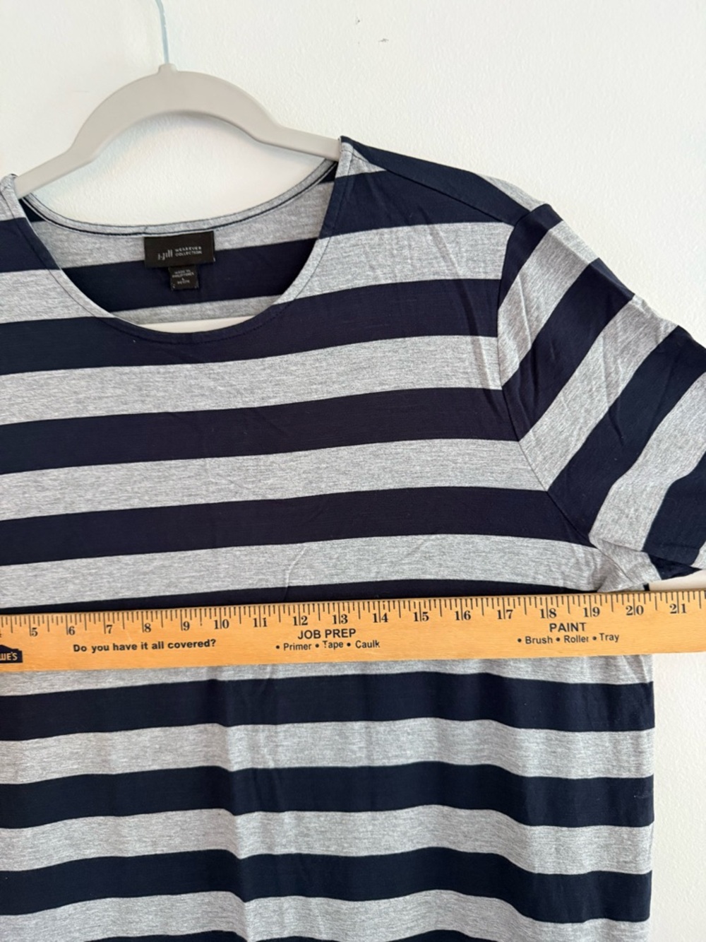 J. Jill Wearever Collection 3/4 Sleeve Top Navy and Gray Stripes Sz Petite Large - Picture 7 of 9
